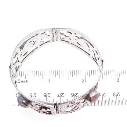 JOY 925 Sterling Silver Vintage Mexico Dragon Breath Opal Floral Bracelet 7.25"