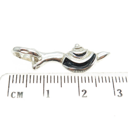 925 Sterling Silver Vintage Italy Black Enamel Snail Pendant