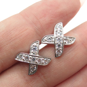 925 Sterling Silver Round-Cut C Z "X" Shape Earrings