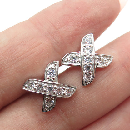 925 Sterling Silver Round-Cut C Z "X" Shape Earrings