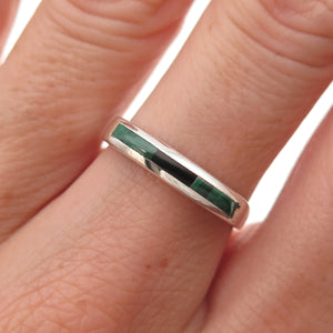 Old Pawn 925 Sterling Silver Vintage Black Onyx & Malachite Tribal Ring Size 7