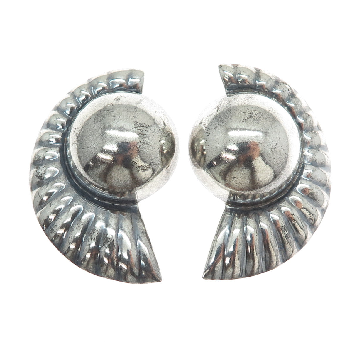 925 Sterling Silver Vintage Mexico Modernist Oxidized Clip On Earrings