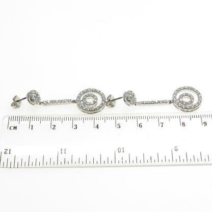 925 Sterling Silver Round-Cut C Z Circle Bar Drop Dangling Earrings