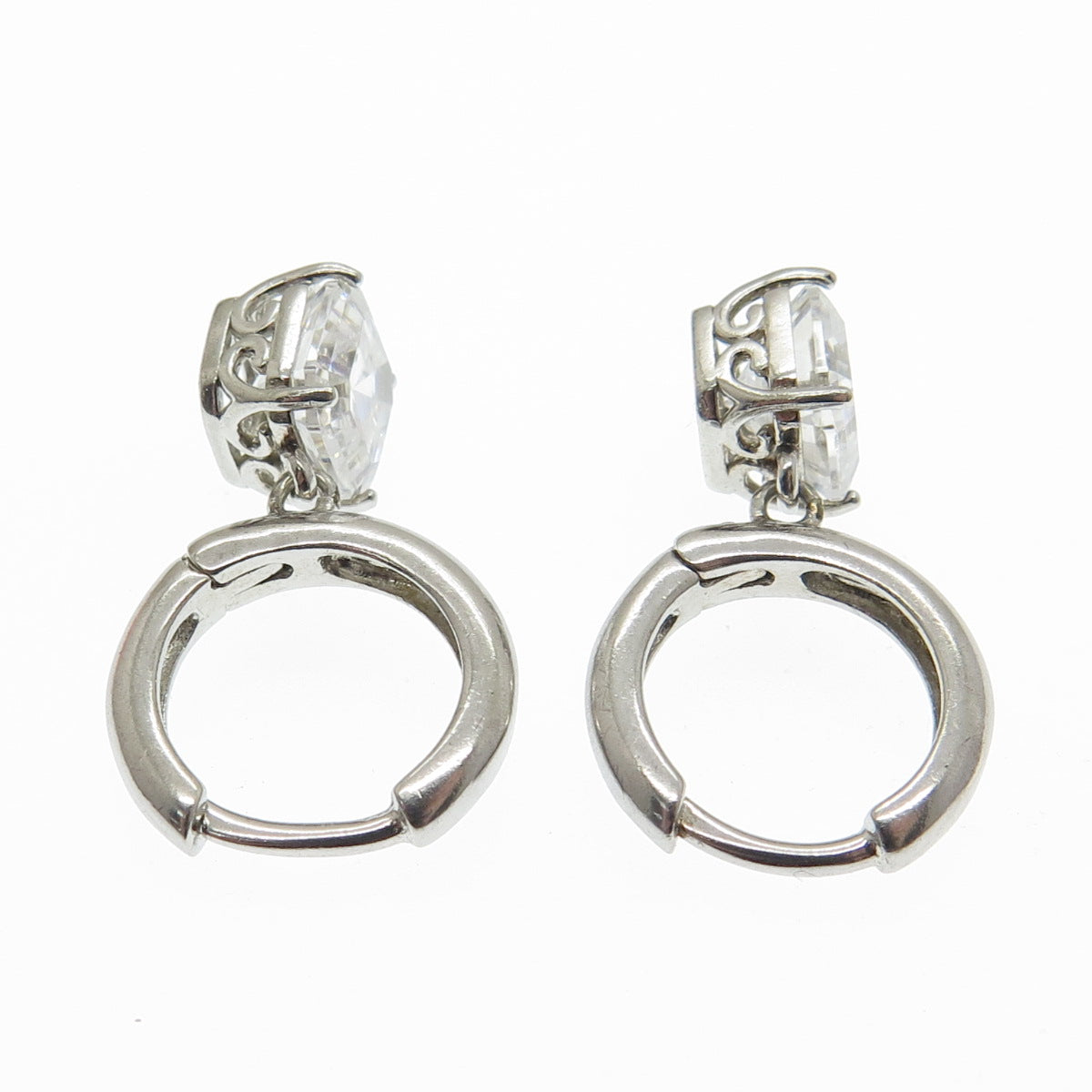 925 Sterling Silver Cushion-Cut Shaped C Z Huggie Earrings