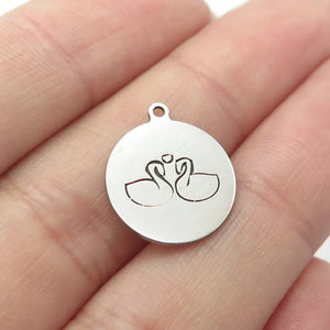 925 Sterling Silver USA Two In Town Swan Bird Charm Pendant