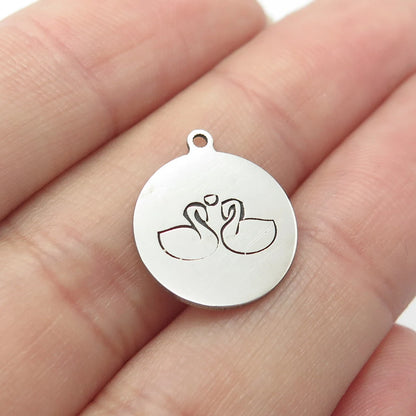 925 Sterling Silver USA Two In Town Swan Bird Charm Pendant