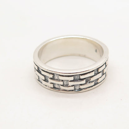 925 Sterling Silver Vintage Brick Band Ring Size 9