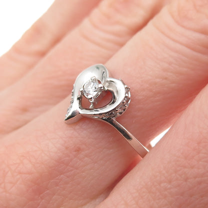 925 Sterling Silver Round-Cut C Z Heart Ring Size 8.75