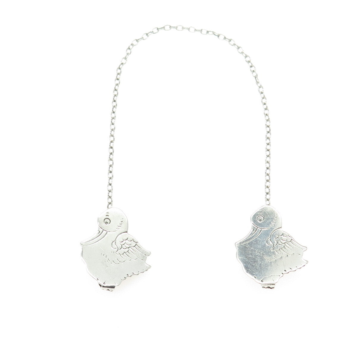 WEBSTER CO. 925 Sterling Silver Antique Art Deco Duck Chain Collar Clips