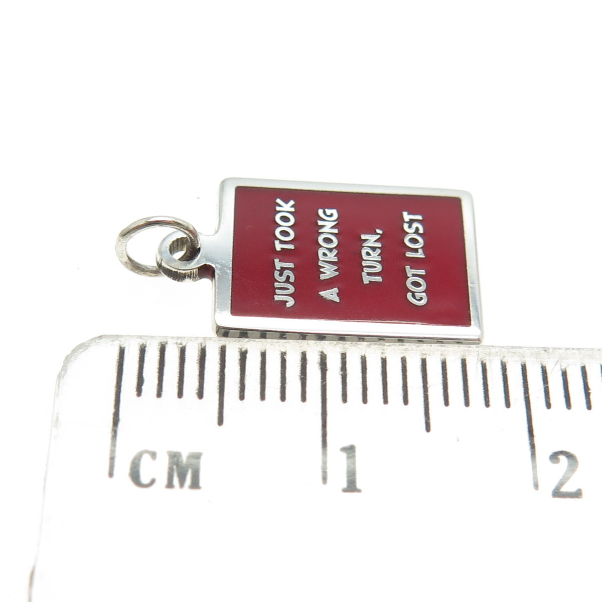 925 Sterling Silver Red Enamel "Just Took A Wrong Turn Got Lost" Charm Pendant