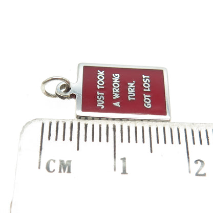 925 Sterling Silver Red Enamel "Just Took A Wrong Turn Got Lost" Charm Pendant