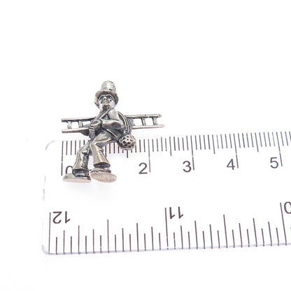 835 Silver Vintage European Chimney Sweep Oxidized Charm Pendant