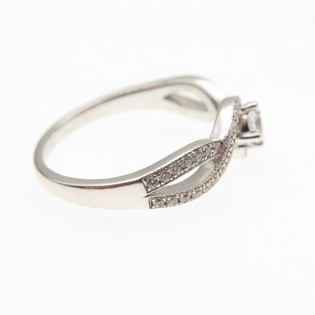 925 Sterling Silver Round-Cut C Z Wavy Engagement Ring Size 6.5