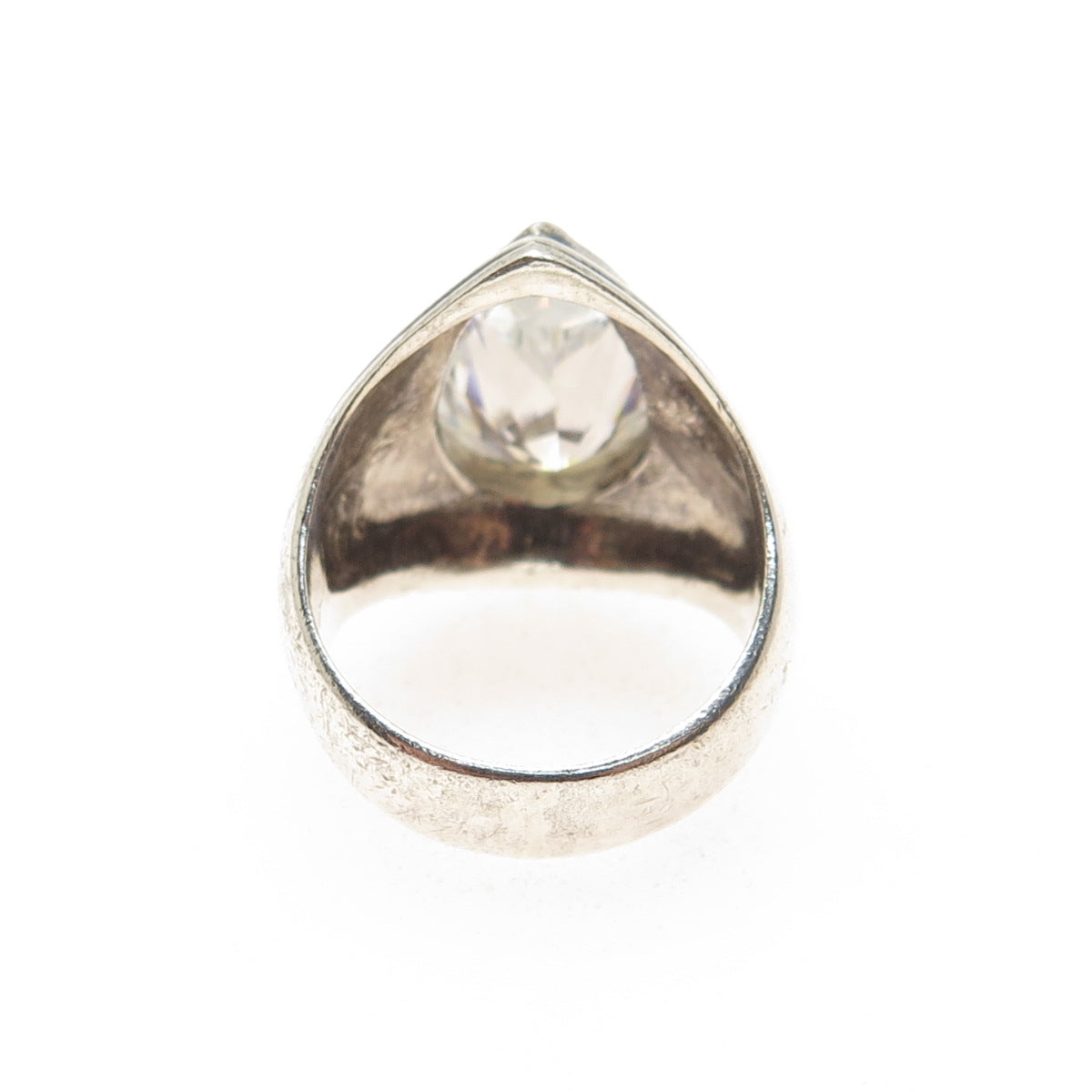 925 Sterling Silver Vintage Pear-Cut C Z Modernist Ribbed Oxidized Ring Size 7.5