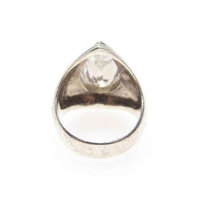 925 Sterling Silver Vintage Pear-Cut C Z Modernist Ribbed Oxidized Ring Size 7.5