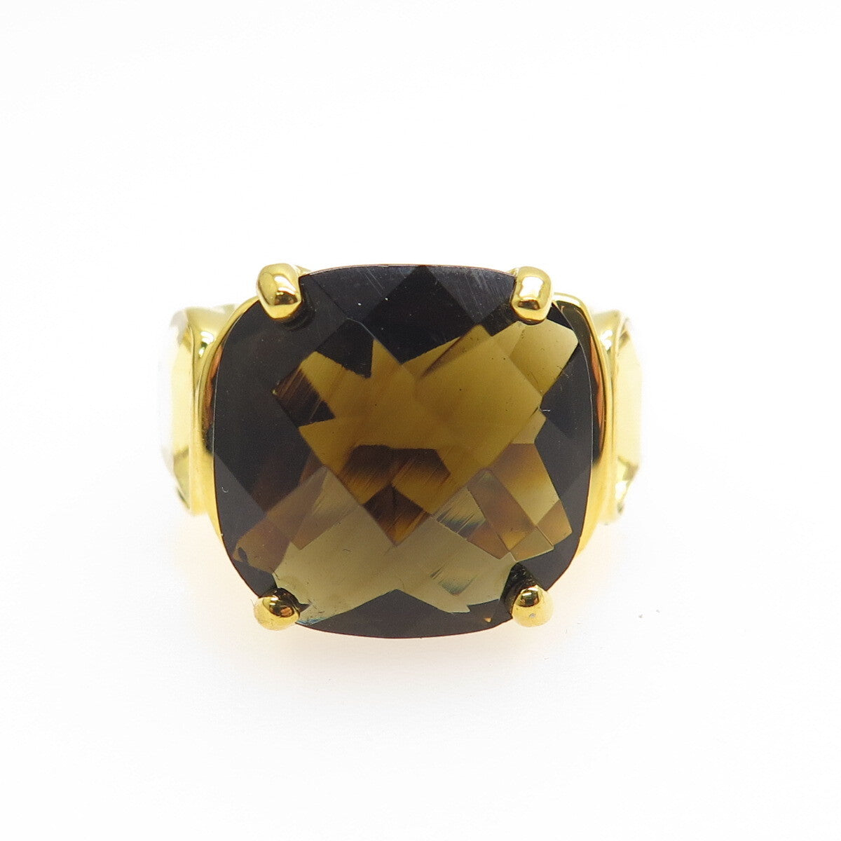 925 Sterling Silver Gold Plated Real Smoky Quartz & Citrine Ring Size 8