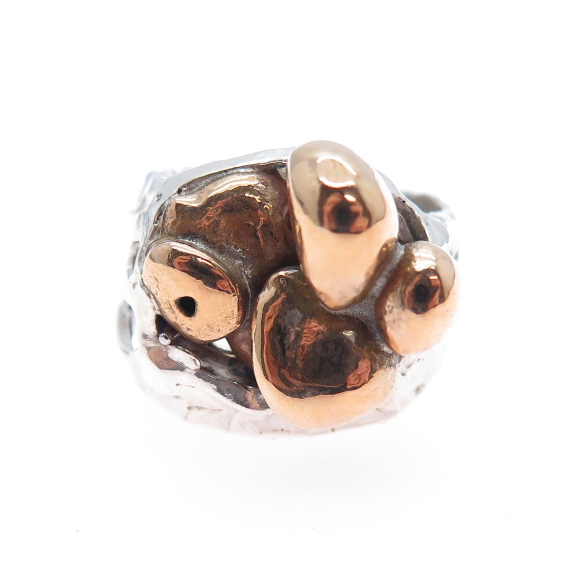 925 Sterling Silver 2-Tone Antique Art Deco Brutalist Ring Size 6