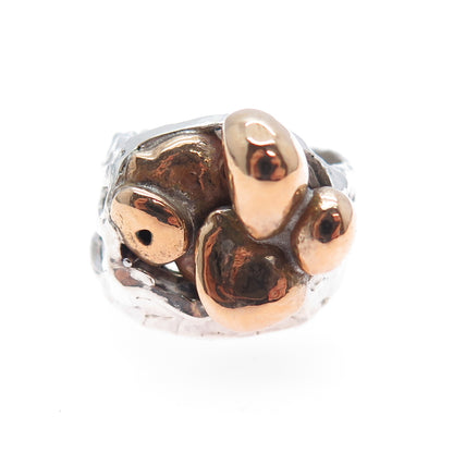925 Sterling Silver 2-Tone Antique Art Deco Brutalist Ring Size 6