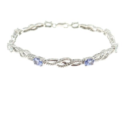 925 Sterling Silver Diamond Accent Tanzanite Aquamarine Infinity Bracelet 7.25"