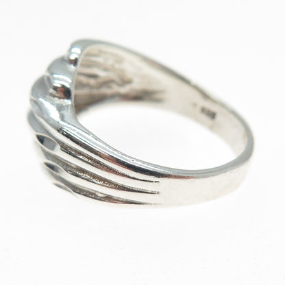925 Sterling Silver Vintage Modernist Bypass Ring Size 7.75