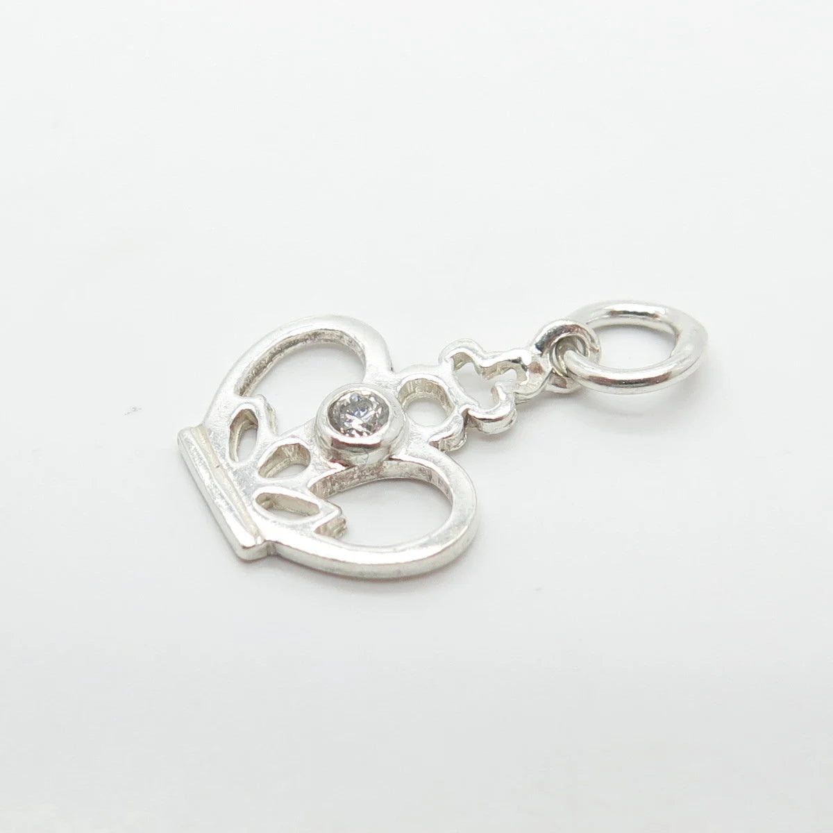 925 Sterling Silver Vintage C Z Crown Charm Pendant