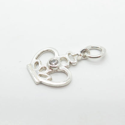 925 Sterling Silver Vintage C Z Crown Charm Pendant