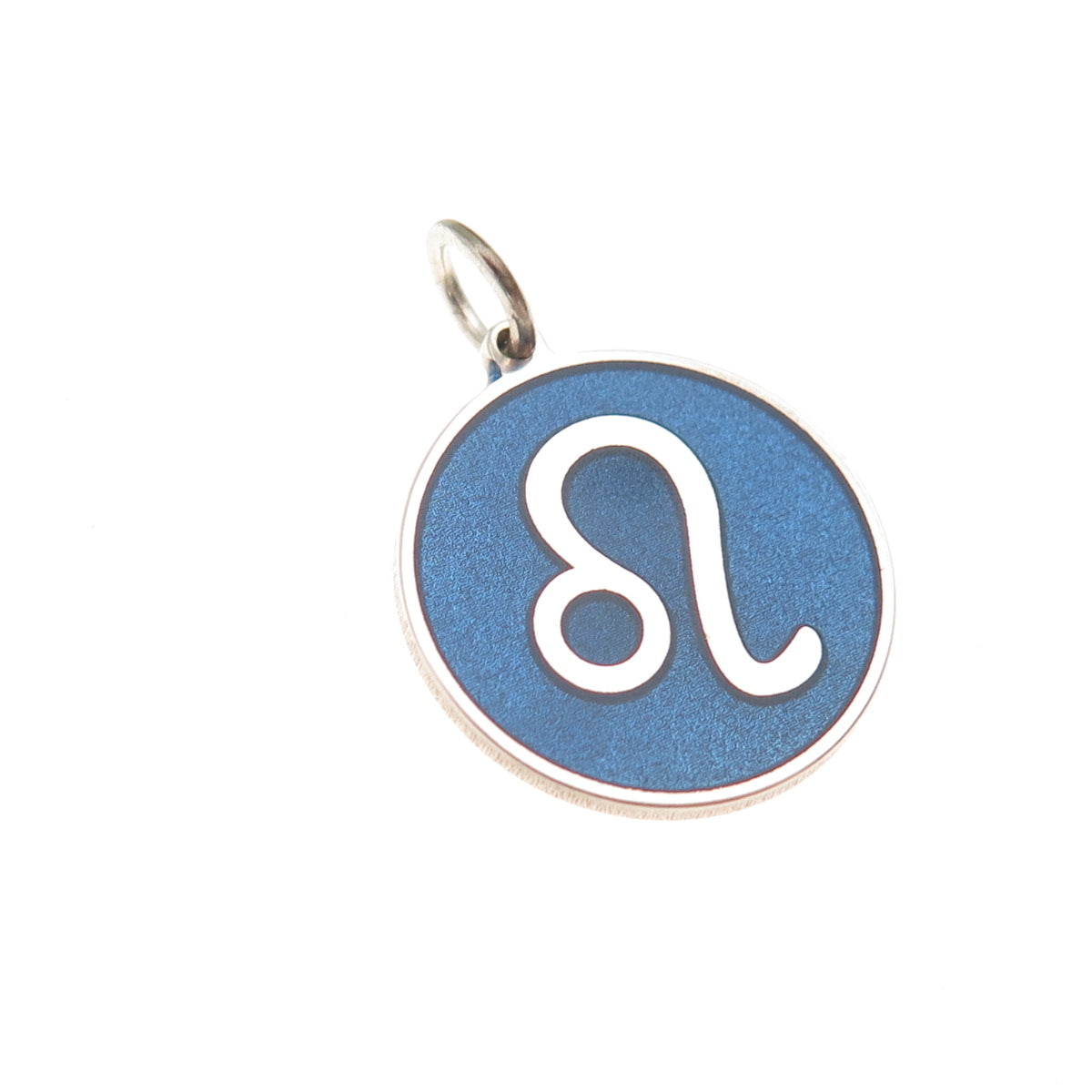 925 Sterling Silver Blue Enamel Leo Zodiac Sign Round Tag Mini Charm Pendant