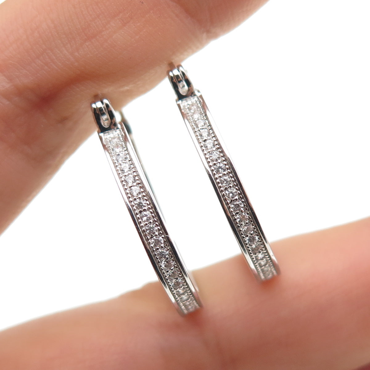 925 Sterling Silver Round-Cut C Z All Around Hoop Earrings