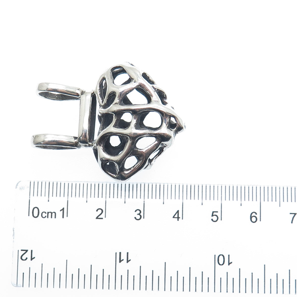 925 Sterling Silver Vintage Modernist Heart Oxidized Slide Pendant