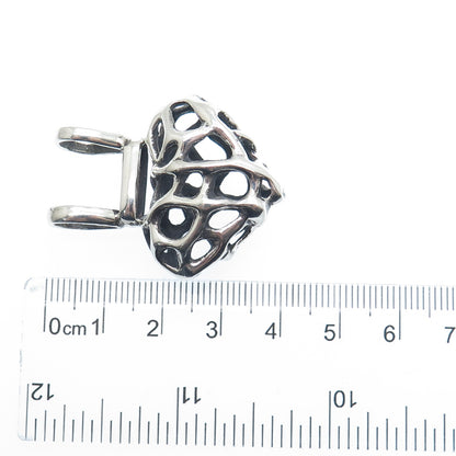 925 Sterling Silver Vintage Modernist Heart Oxidized Slide Pendant