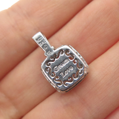 SAI 925 Sterling Silver Real Prasiolite & C Z Green Love Mini Charm Pendant