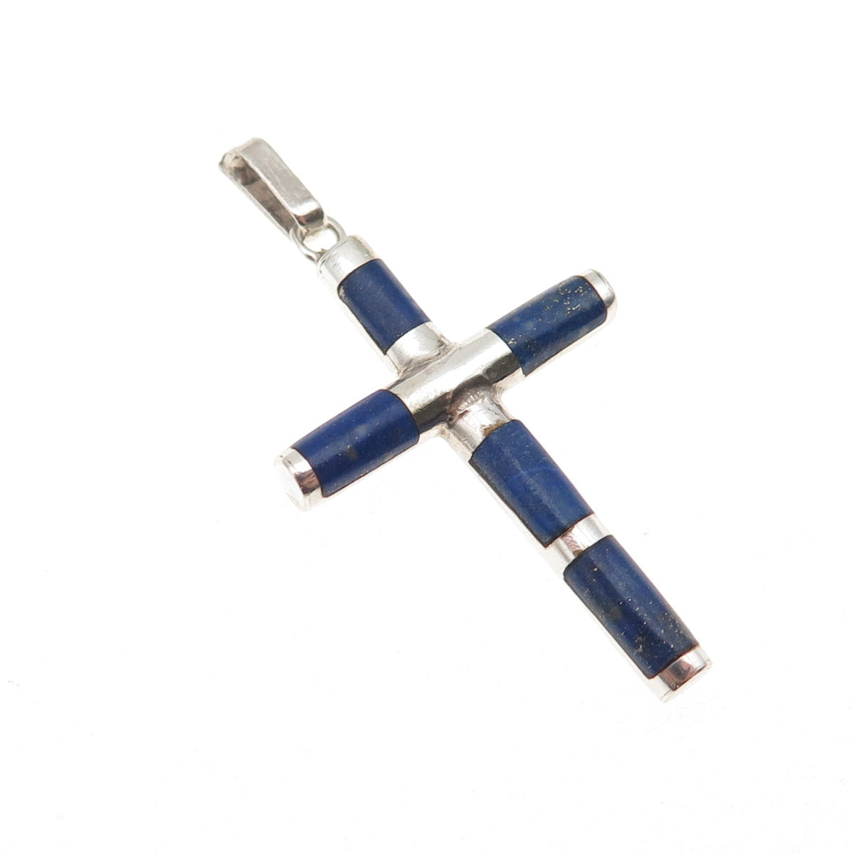 Old Pawn Sterling Silver Vintage Southwestern Lapis Cross Tribal Charm Pendant