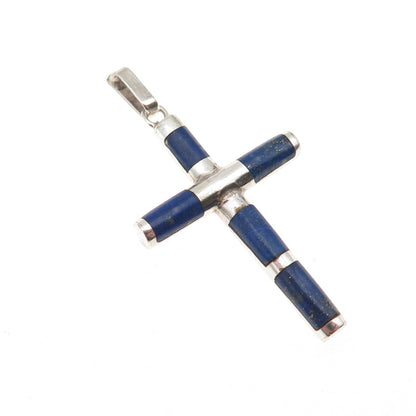 Old Pawn Sterling Silver Vintage Southwestern Lapis Cross Tribal Charm Pendant