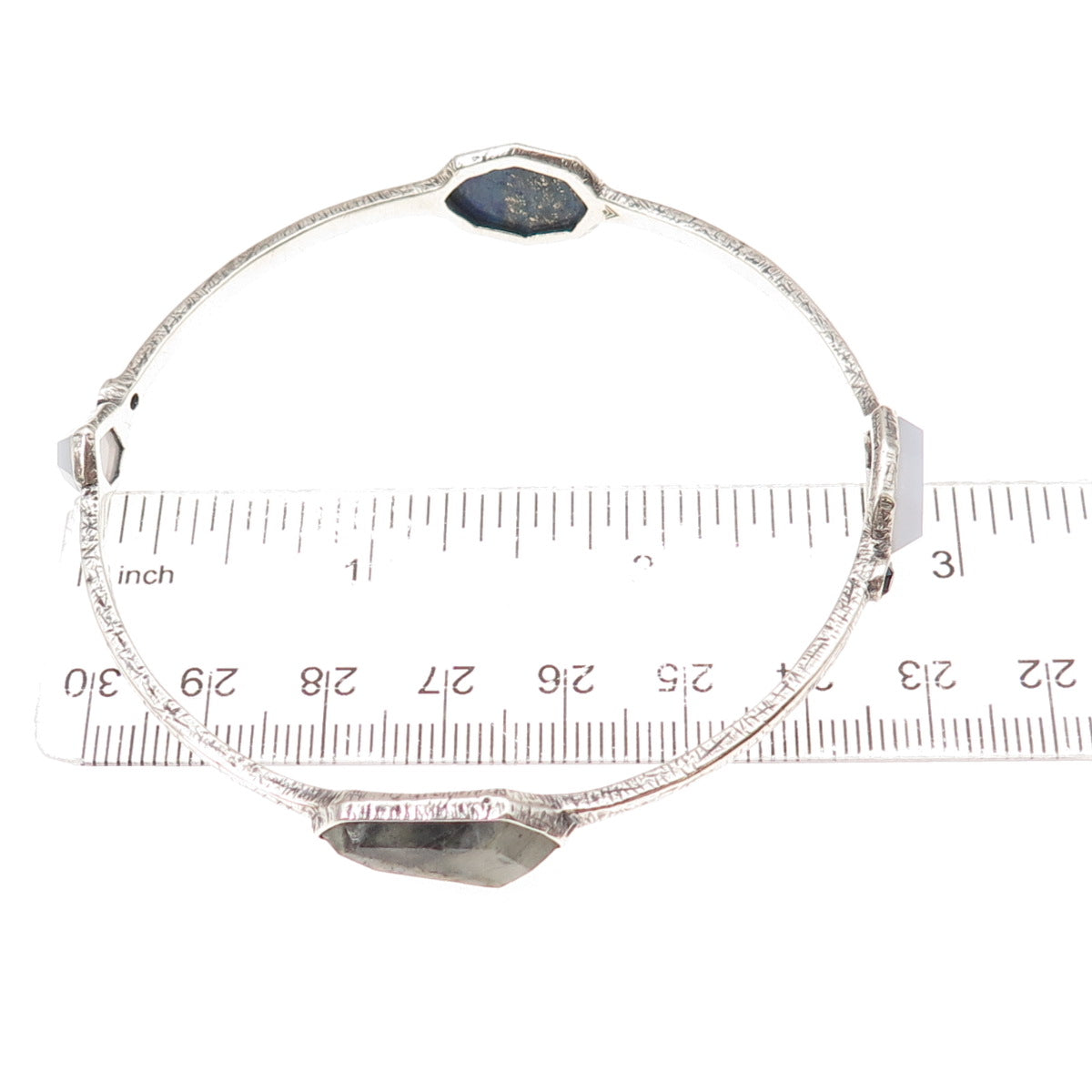 Silpada Sterling Silver Vintage Chalcedony Lapis Starry Night Bangle Bracelet 8"