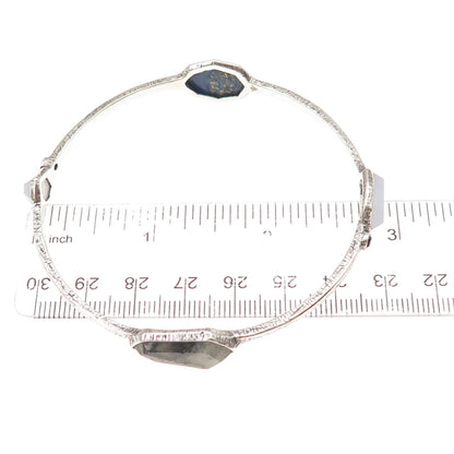 Silpada Sterling Silver Vintage Chalcedony Lapis Starry Night Bangle Bracelet 8"
