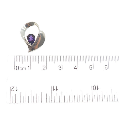 925 Sterling Silver Vintage Real Amethyst Heart Minimalist Charm Pendant