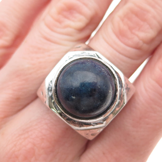 A. Skinder Sterling Silver Vintage Real Lapis Modernist Oxidized Ring Size 7.5
