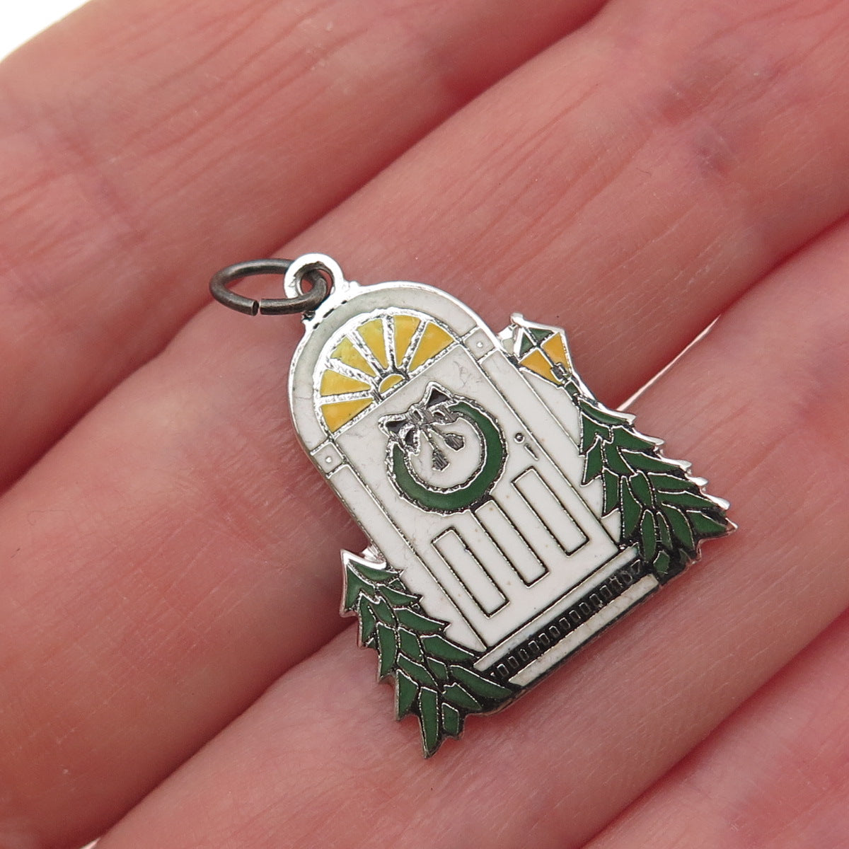 Griffith & Sons 925 Sterling Silver Vintage Enamel Christmas Door Charm Pendant