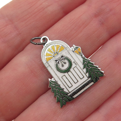 Griffith & Sons 925 Sterling Silver Vintage Enamel Christmas Door Charm Pendant