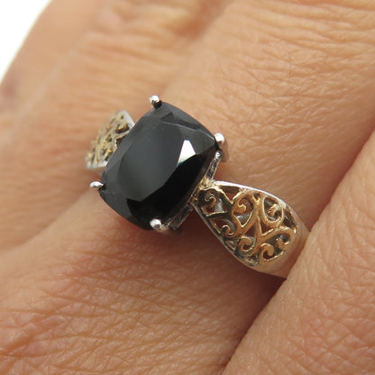 CHUCK CLEMENCY 925 Sterling Silver Vintage Black Spinel Gem Ring Size 10.25