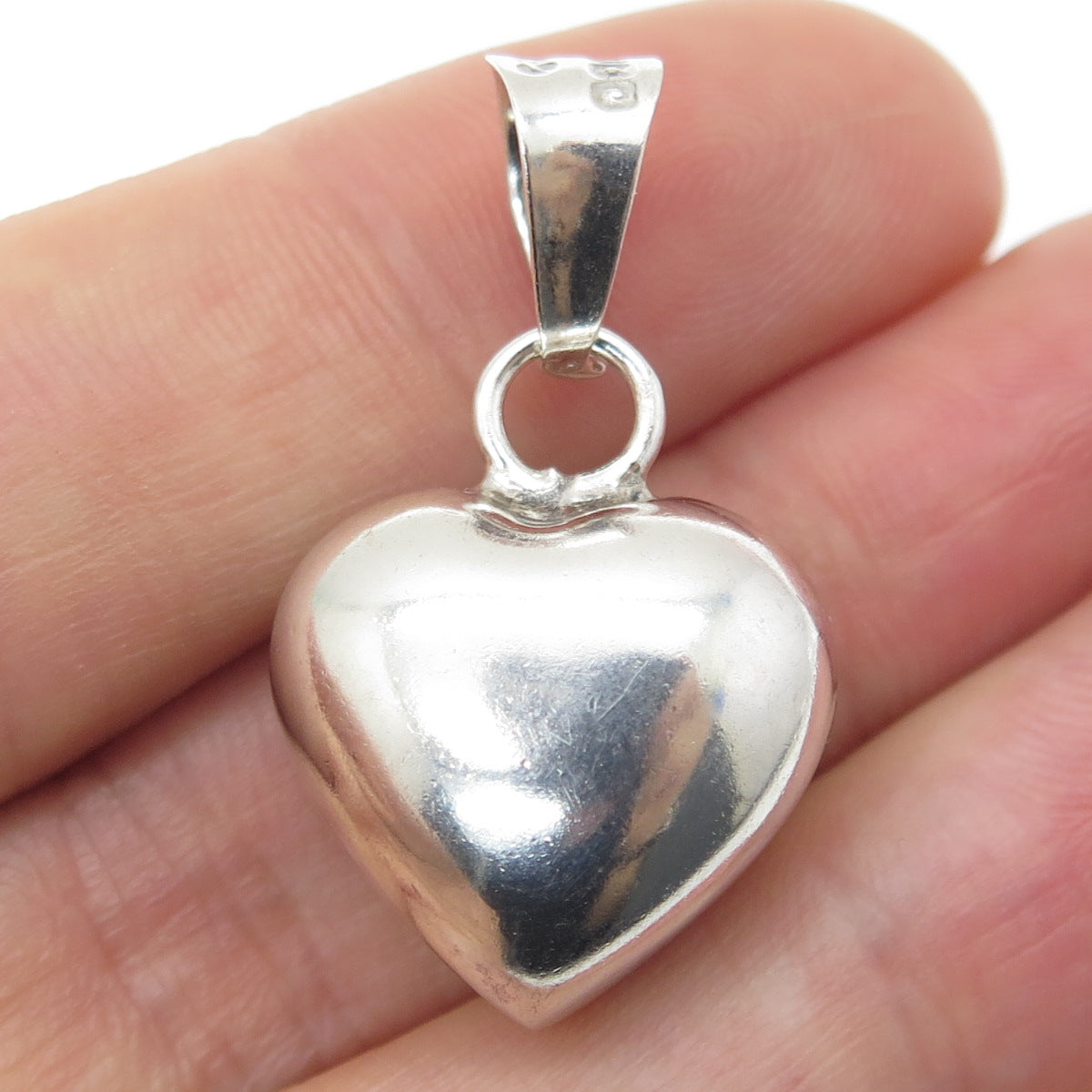 925 Sterling Silver Vintage Mexico Puffy Heart 3D Pendant