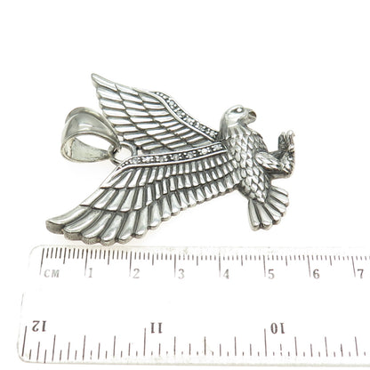 925 Sterling Silver Vintage Round-Cut C Z American Eagle Oxidized Pendant