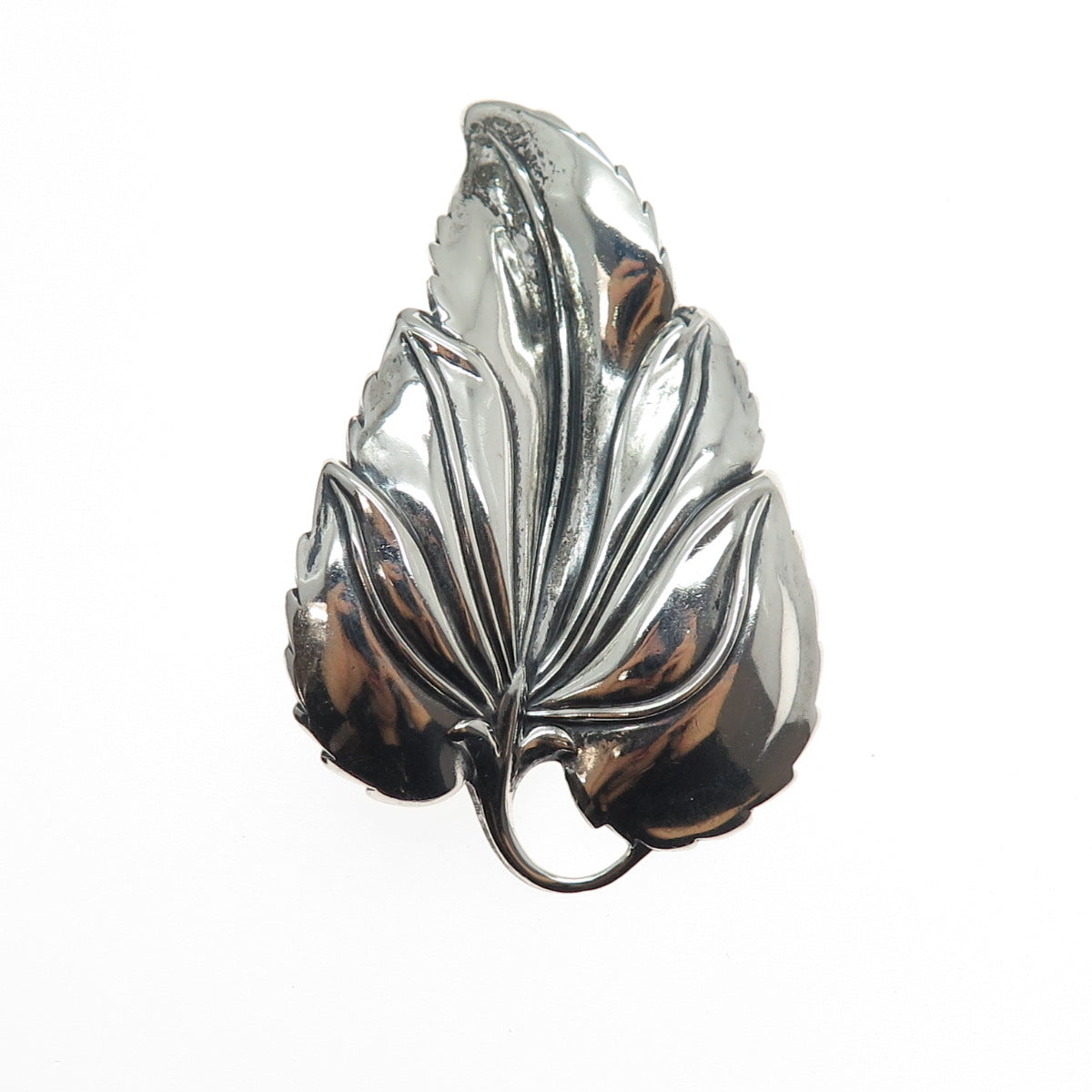 DANECRAFT 925 Sterling Silver Antique Art Deco Floral Leaf Oxidized Pin Brooch