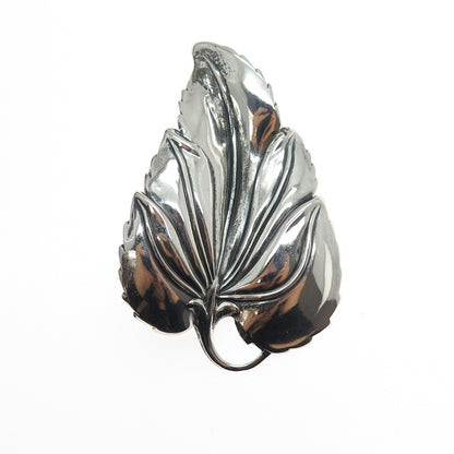 DANECRAFT 925 Sterling Silver Antique Art Deco Floral Leaf Oxidized Pin Brooch