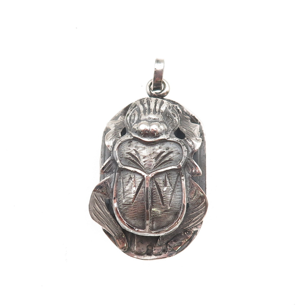 800 Silver Vintage Egyptian Scarab Oxidized 3D Charm Pendant