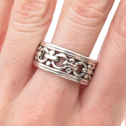 925 Sterling Silver Vintage Chain Link Oxidized Band Ring Size 12.25