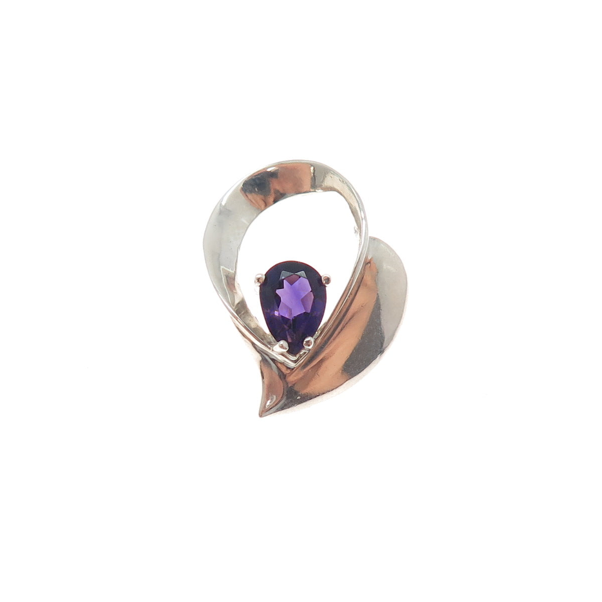 925 Sterling Silver Vintage Real Amethyst Heart Minimalist Charm Pendant