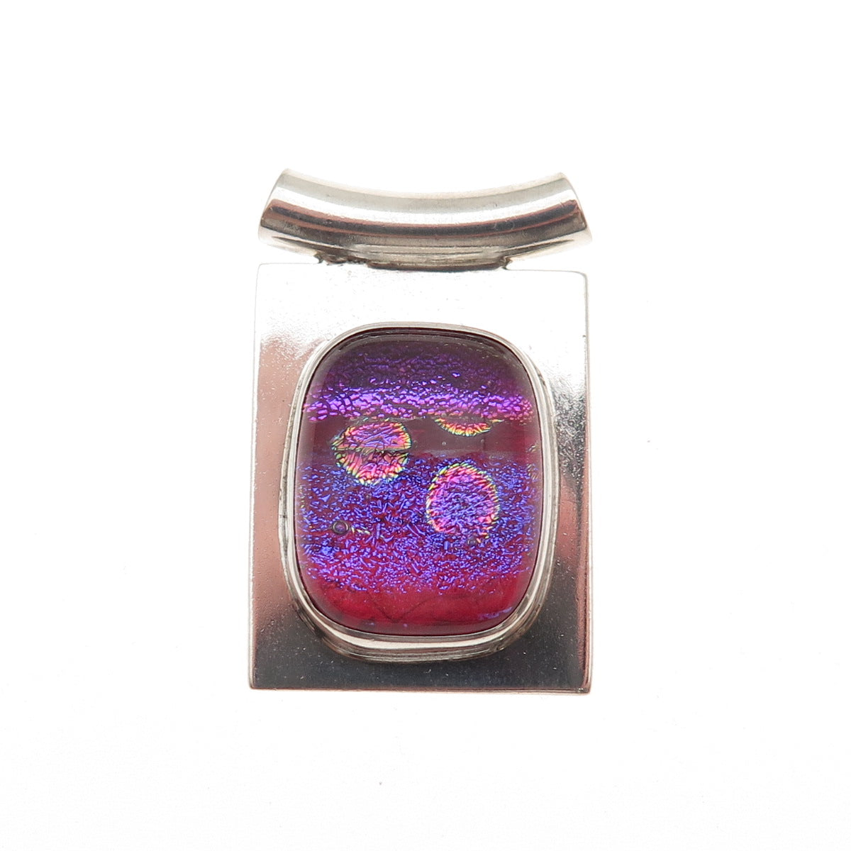 H & BJ Mackie 925 Sterling Silver Vintage Dichroic Glass Modernist Slide Pendant