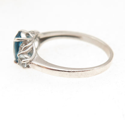 925 Sterling Silver Real Blue & White Topaz Ring Size 8