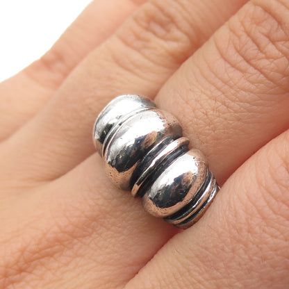 925 Sterling Silver Vintage Modernist Cocoon Oxidized Ring Size 7.5